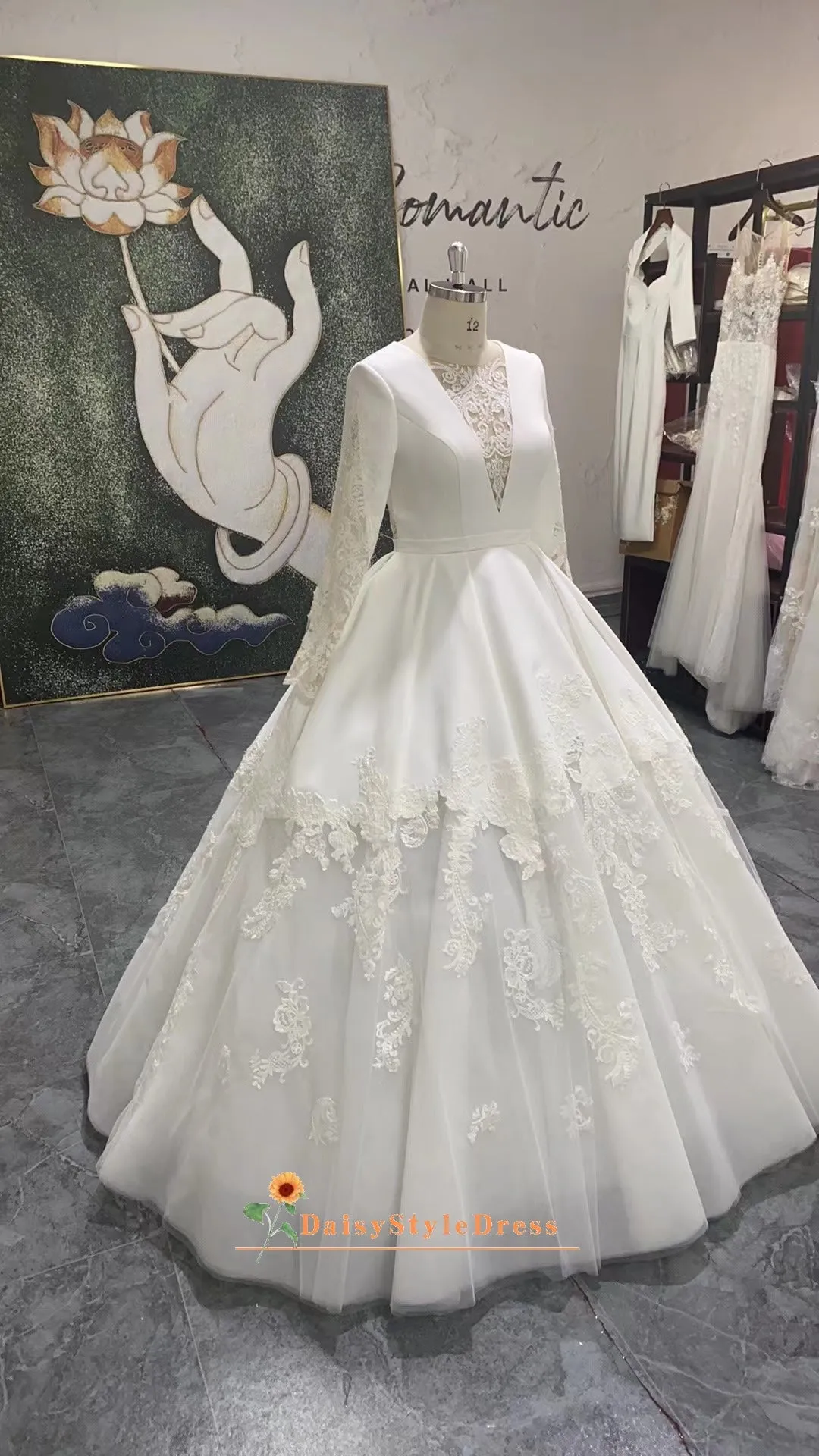 High Quality Soft Satin Modest Long Sleeve Wedding Dress