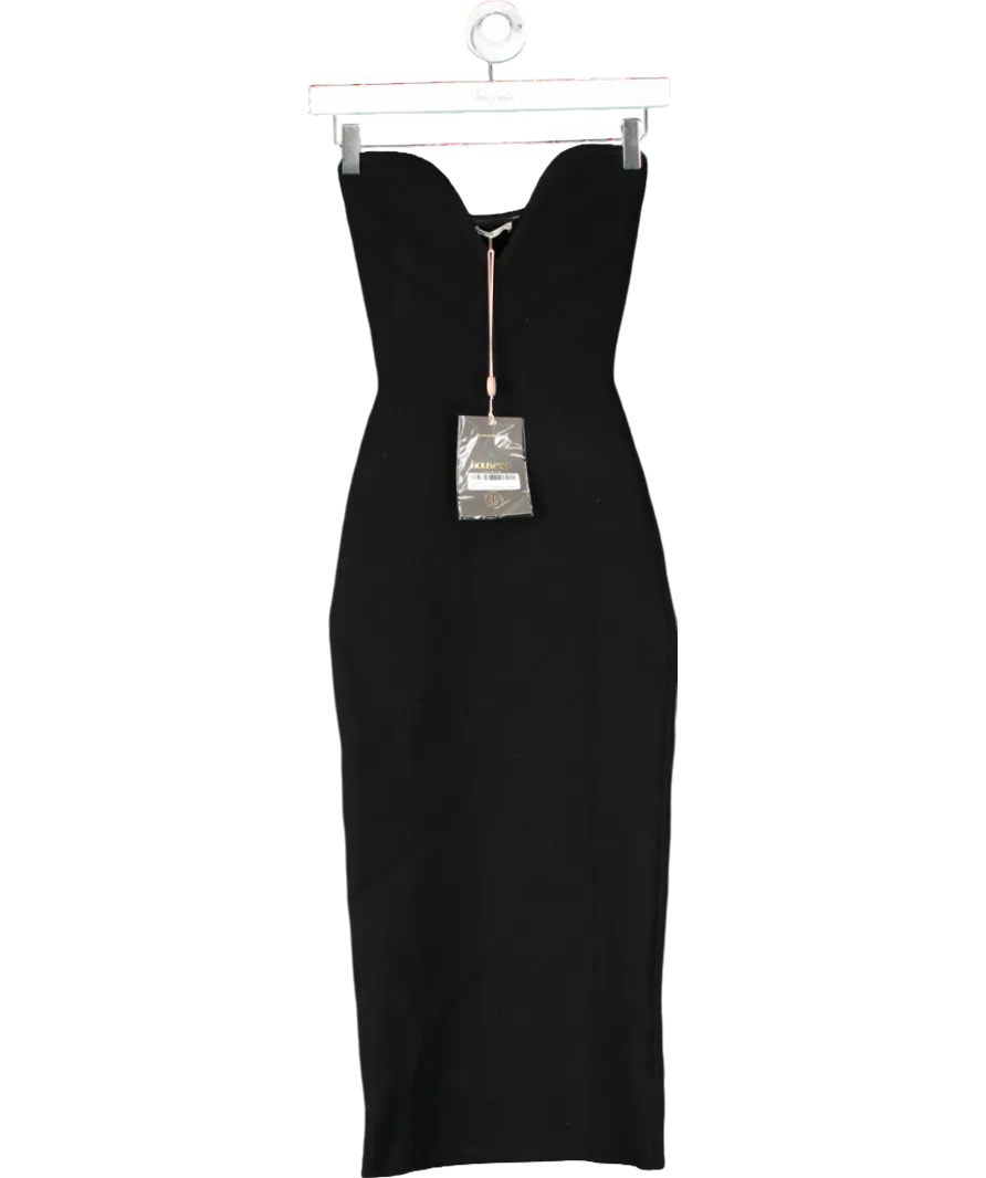 House of CB Black Strapless Knit Midi Dress UK 6