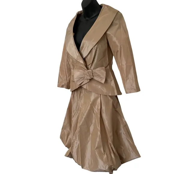 🌟HP🌟Max Mara Iridescent Gold/Dark Beige Silk Taffeta Skirt Balloon Hem - Size 2