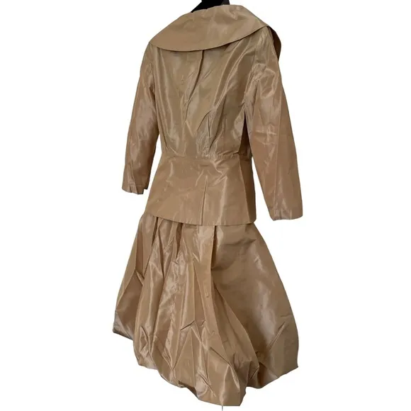 🌟HP🌟Max Mara Iridescent Gold/Dark Beige Silk Taffeta Skirt Balloon Hem - Size 2
