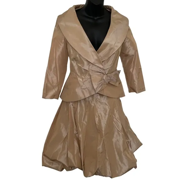 🌟HP🌟Max Mara Iridescent Gold/Dark Beige Silk Taffeta Skirt Balloon Hem - Size 2