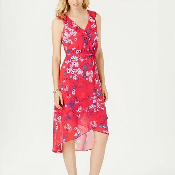 Inc Sleeveless Dress Floral Red Print Asymmetrical