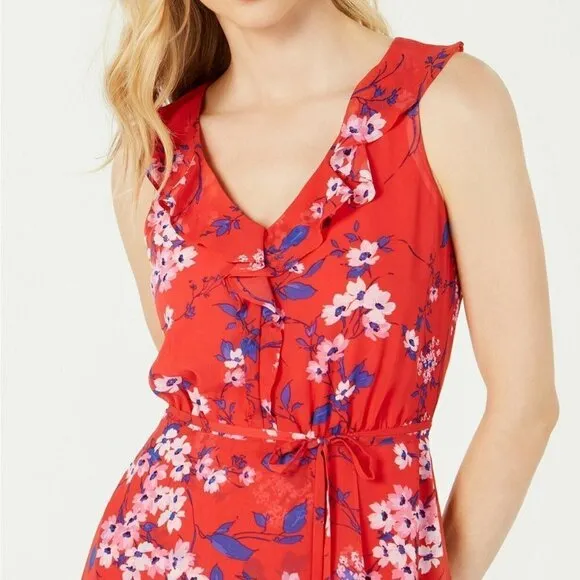 Inc Sleeveless Dress Floral Red Print Asymmetrical
