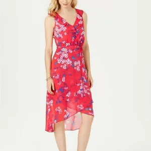 Inc Sleeveless Dress Floral Red Print Asymmetrical
