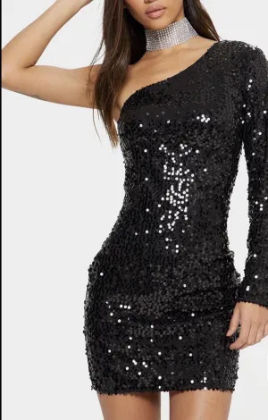 It’s My Birthday One Sleeve Sequin Bodycon Dress