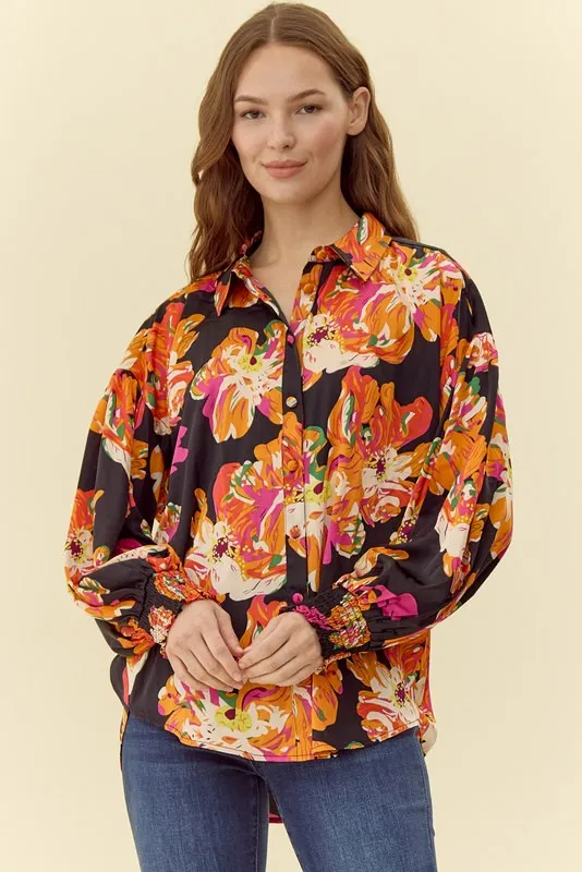 Jepson Satin Flower Blouse Top