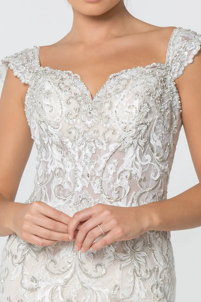 Jewel and Embroidery Embellished Mesh Wedding Gown