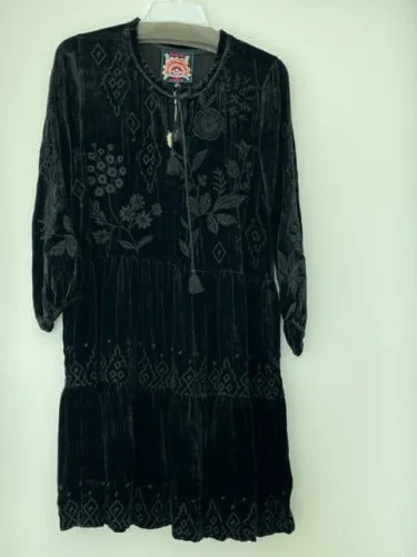 Johnny Was Ivey Velvet Field Tiered Dress Embroidered Black Floral XX Large NEW