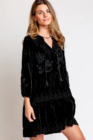 Johnny Was Ivey Velvet Field Tiered Dress Embroidered Black Floral XX Large NEW