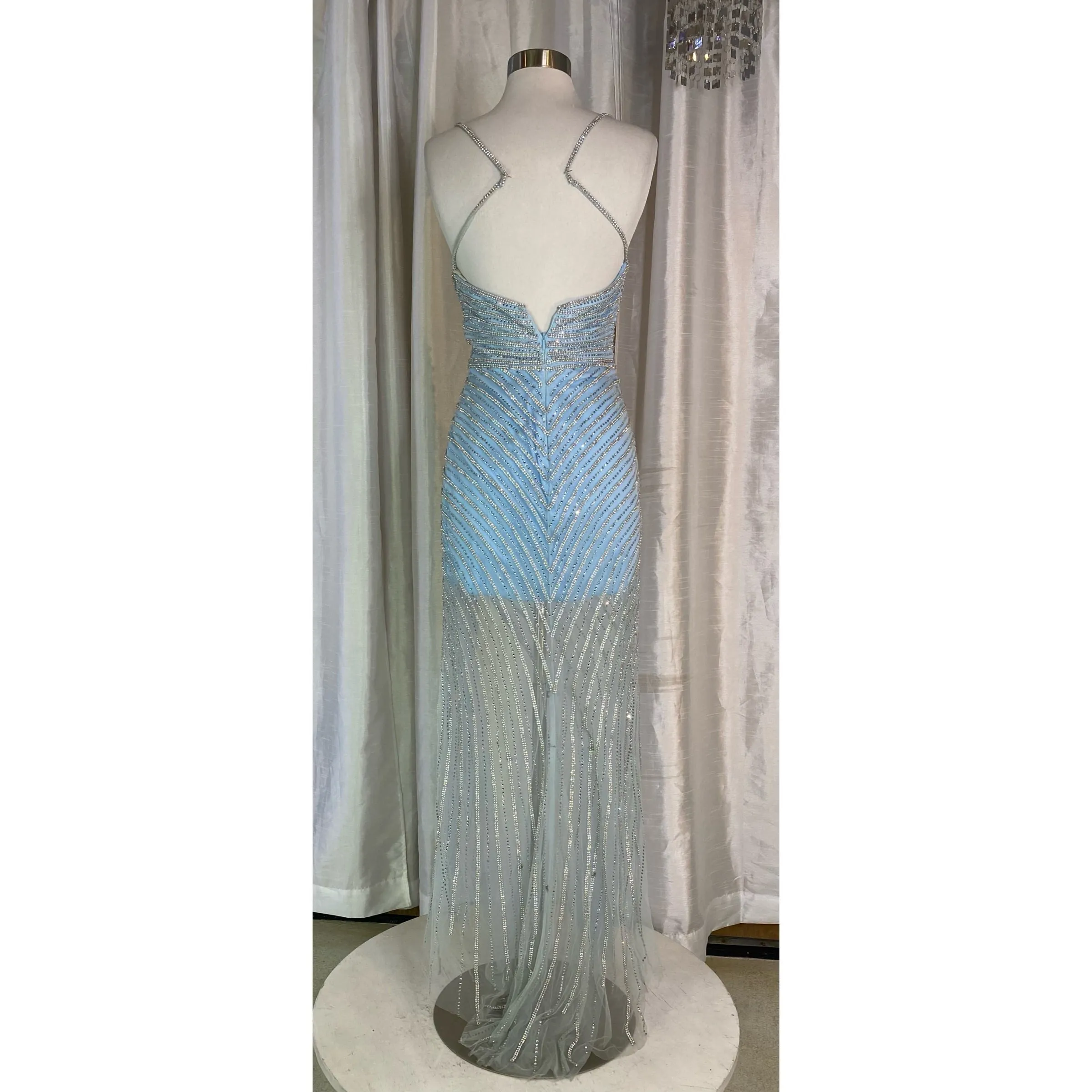 JOVANI Style 03187 Long Sheer Gown Light Blue Size 2