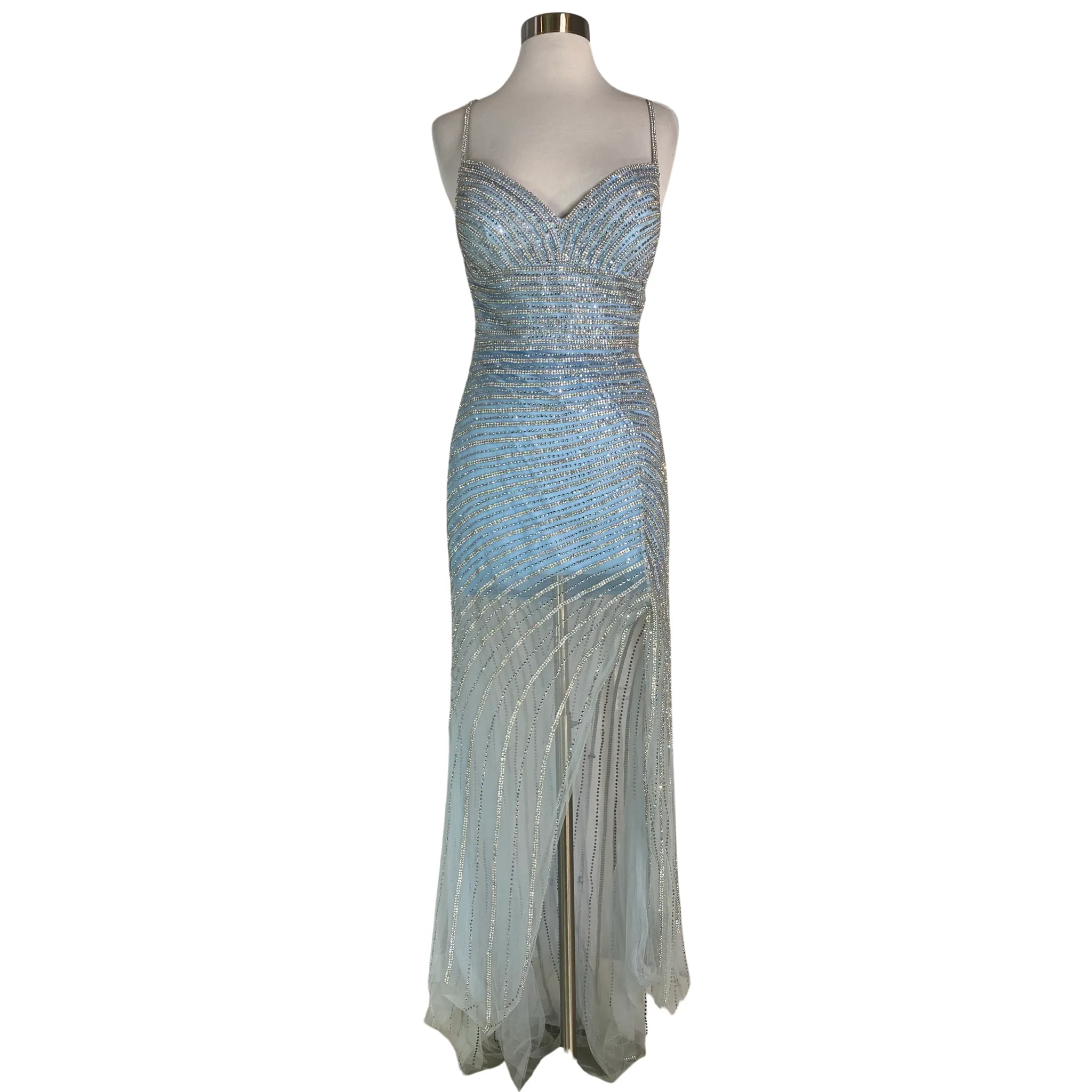 JOVANI Style 03187 Long Sheer Gown Light Blue Size 2