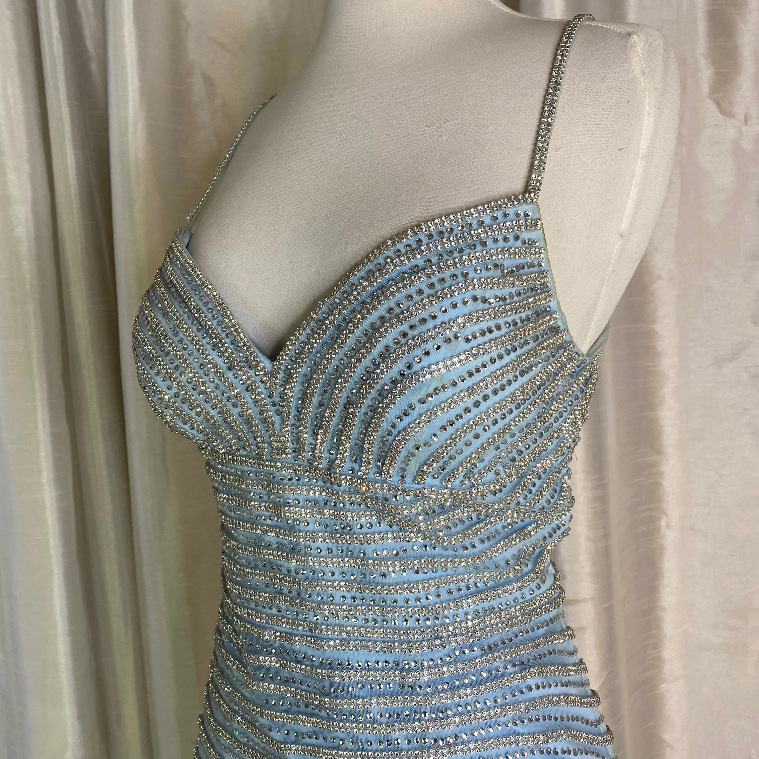 JOVANI Style 03187 Long Sheer Gown Light Blue Size 2