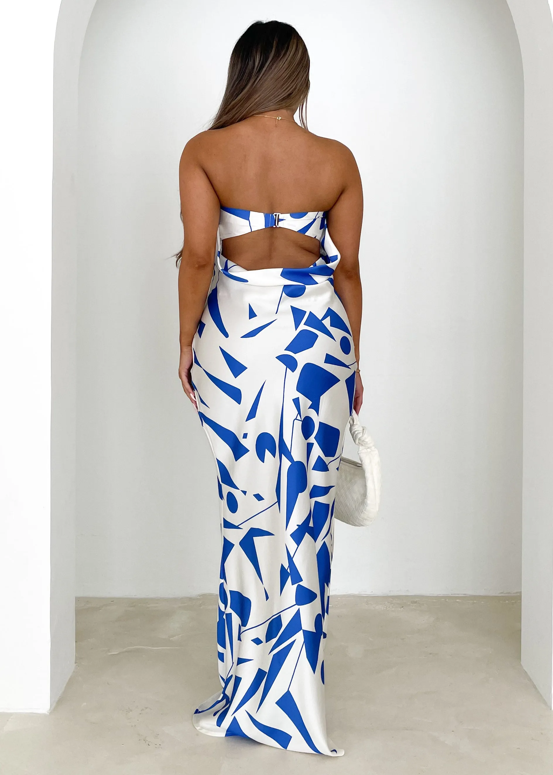 Kaelan Strapless Midi Dress - Blue Geo