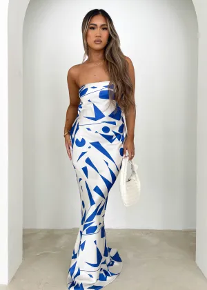 Kaelan Strapless Midi Dress - Blue Geo