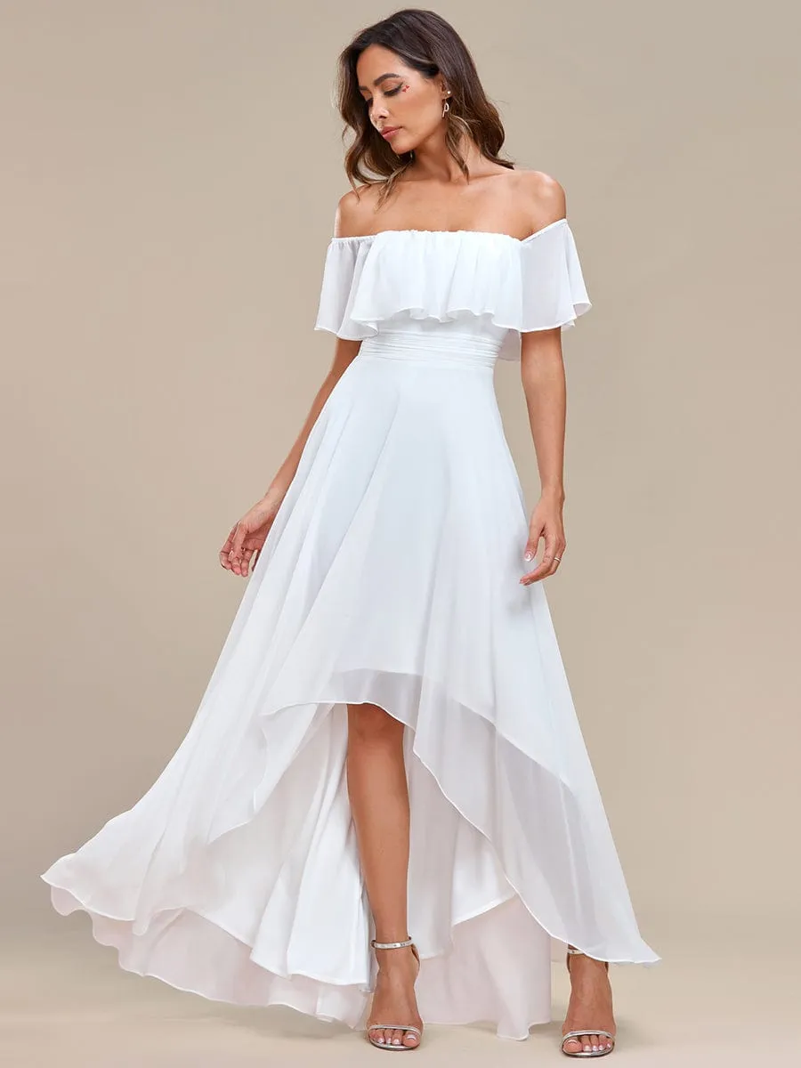Karmina versatile off shoulder Ivory chiffon wedding dress Express NZ wide