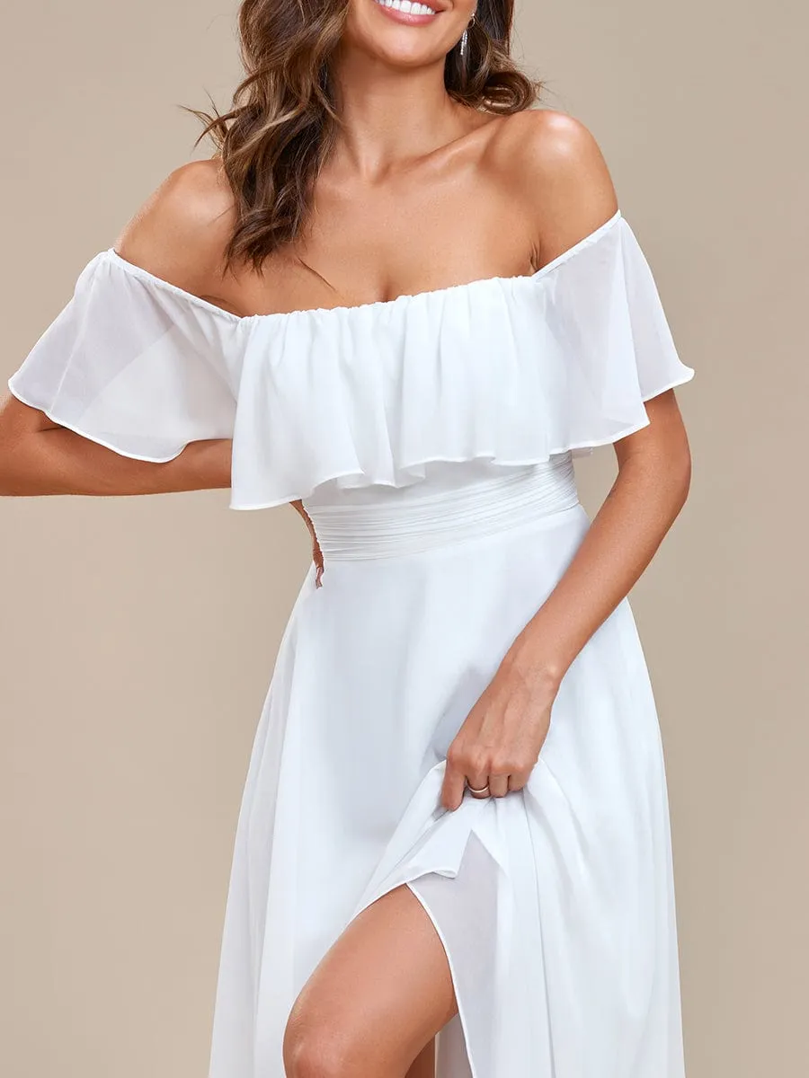 Karmina versatile off shoulder Ivory chiffon wedding dress Express NZ wide