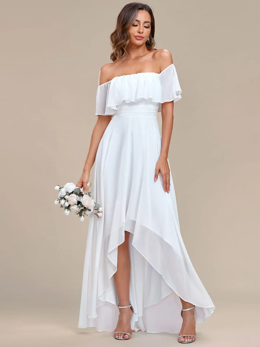 Karmina versatile off shoulder Ivory chiffon wedding dress Express NZ wide