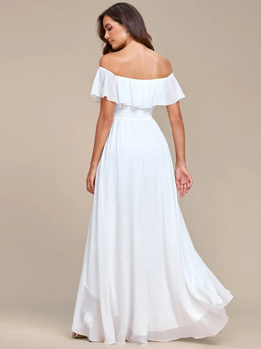 Karmina versatile off shoulder Ivory chiffon wedding dress Express NZ wide