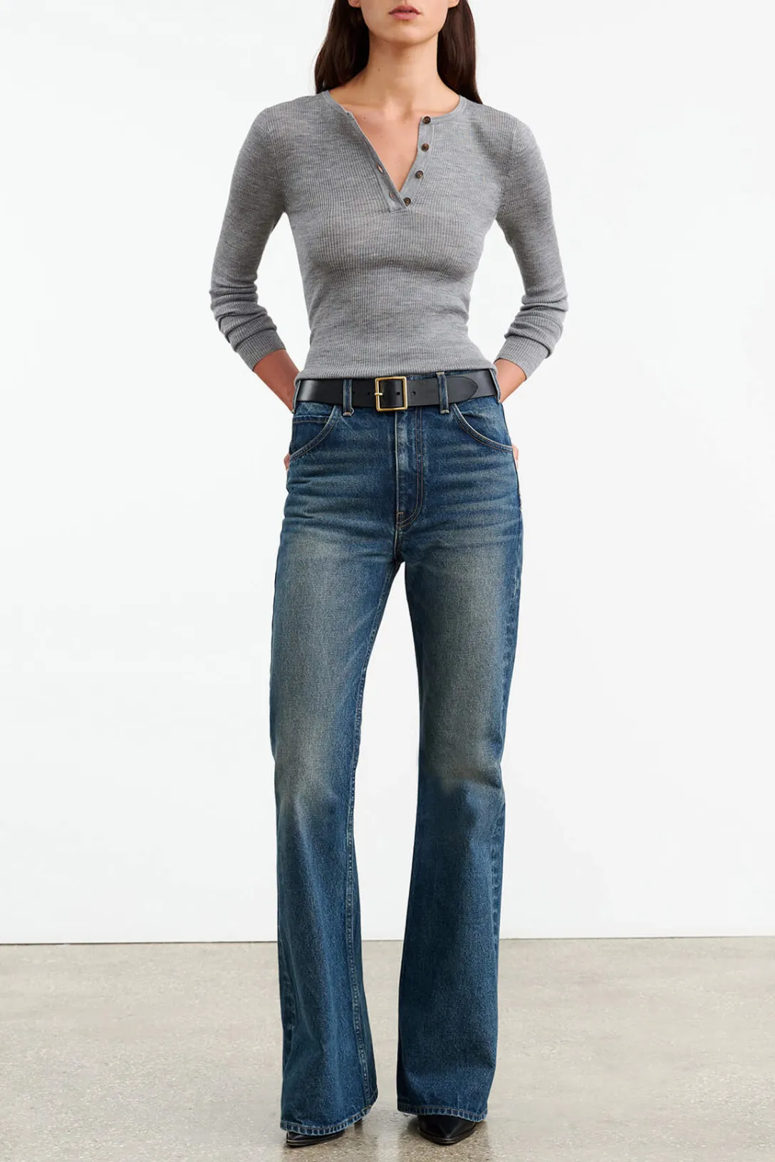 Klarise Henley Knit | Medium Grey Melange