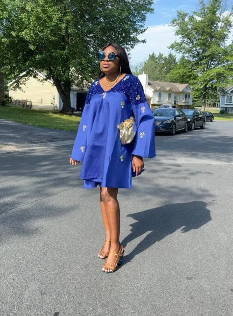 Koroba Blue embellished sequin flare short dress