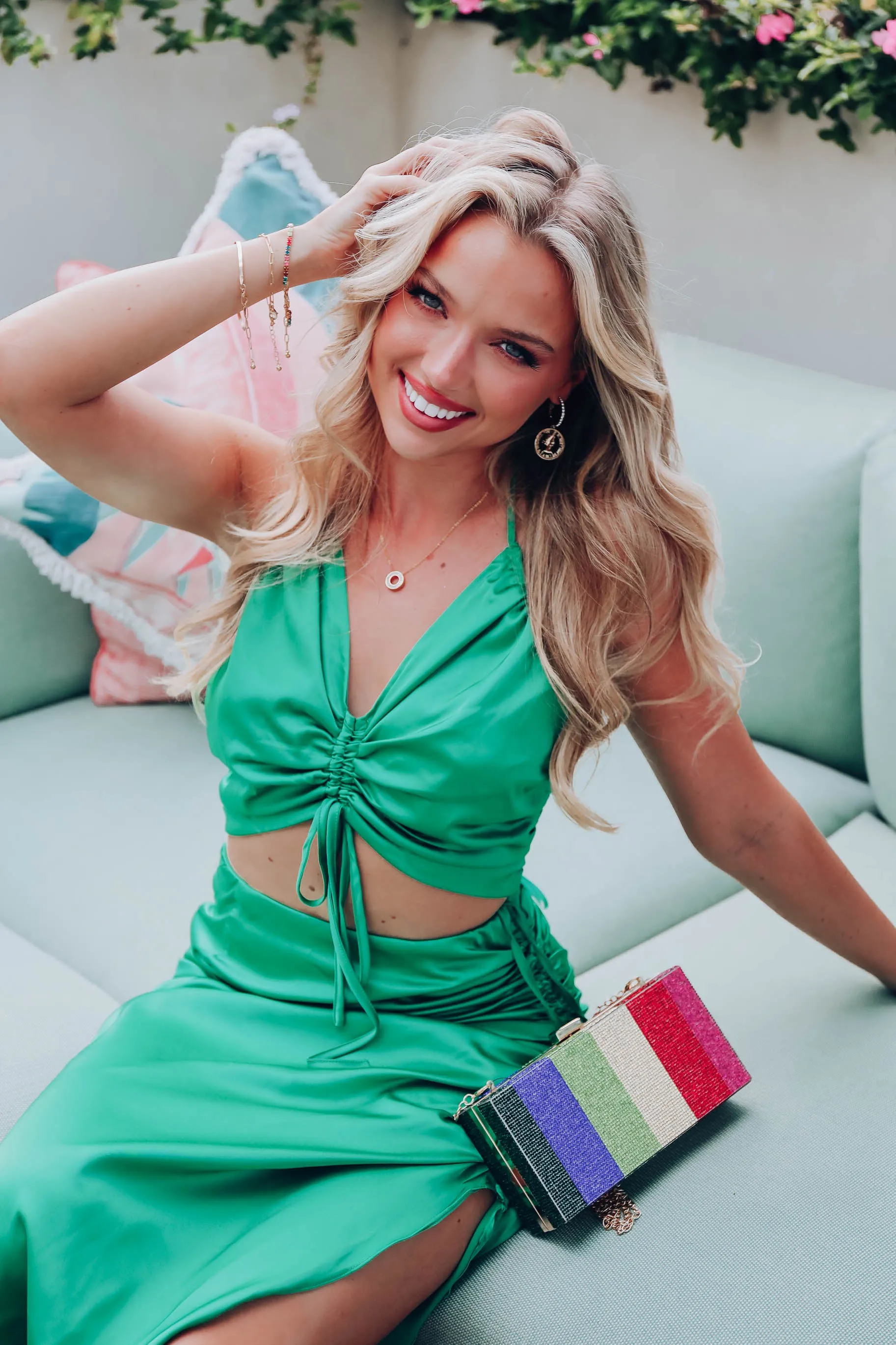 Krissy Satin Halter Top - Green