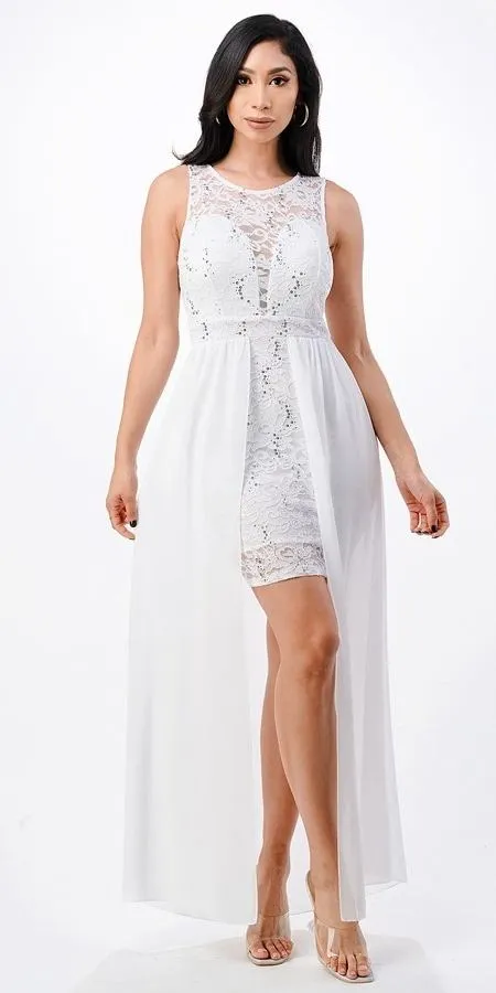 La Scala 23984 High Low Overlay Lace Dress