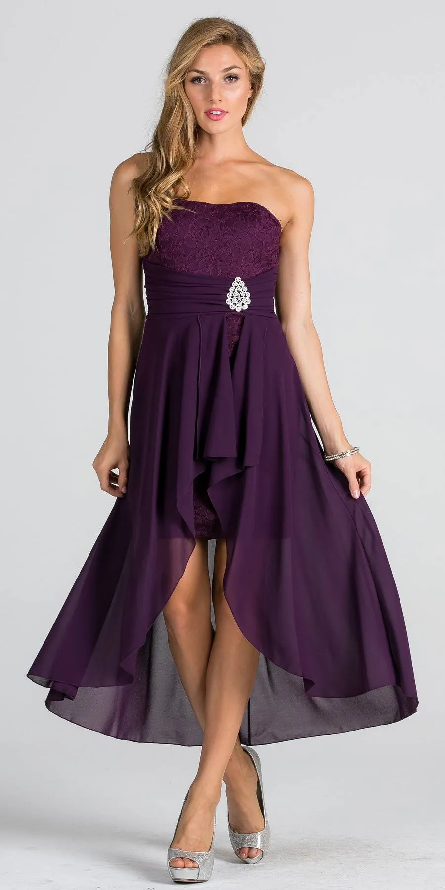 La Scala 25978 High Low Chiffon/Lace Strapless Dress