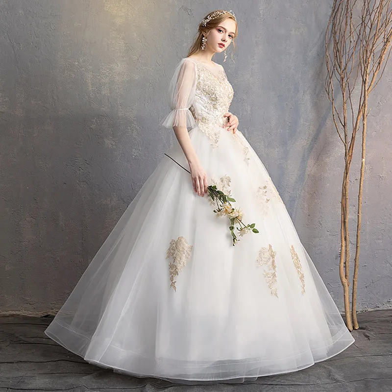 Lace Flower O Neck Sexy Wedding Gown