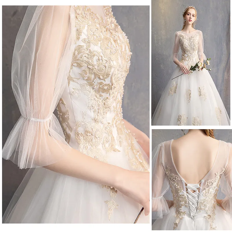 Lace Flower O Neck Sexy Wedding Gown