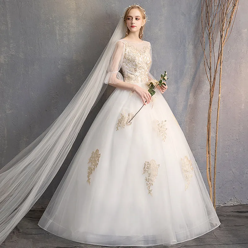 Lace Flower O Neck Sexy Wedding Gown