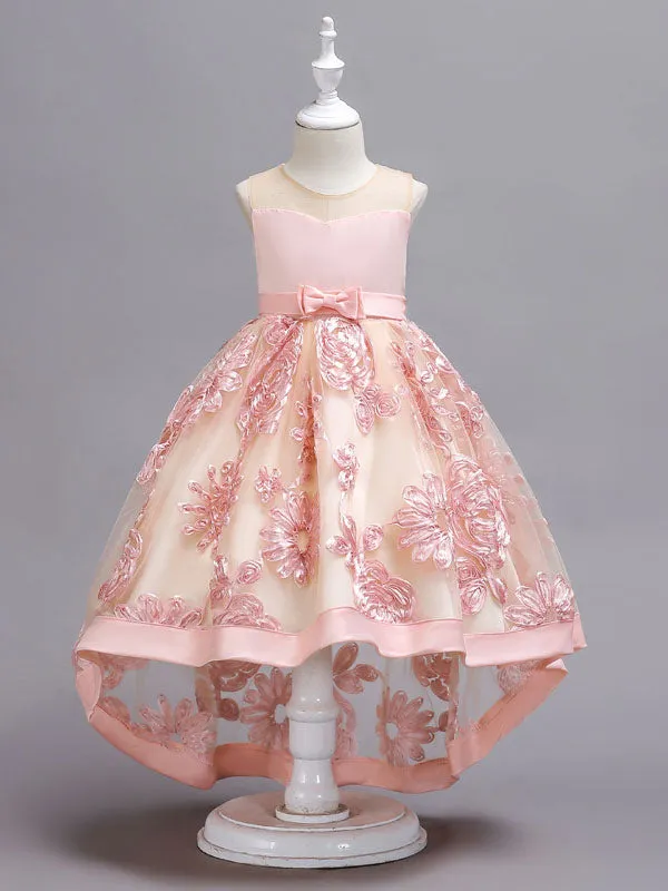 Lace High Low Kids Formal Asymmetrical Little Girls Social Party Dress