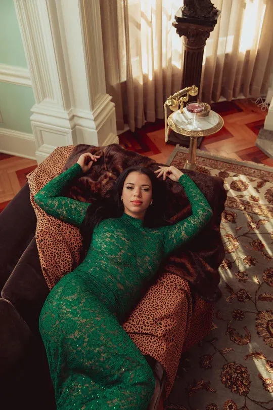 Lace Maxi Dress In Emerald & Sequins - Kilo Brava