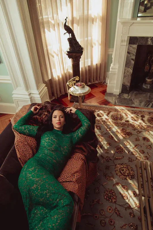 Lace Maxi Dress In Emerald & Sequins - Kilo Brava