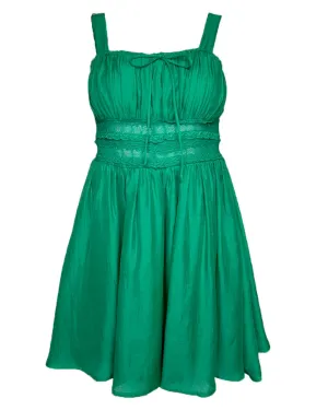 Lace Trimmed Gathered Bust Mini Dress in Kelly Green