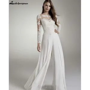 Lace Wedding Bridal Jumpsuits Long Sleeves