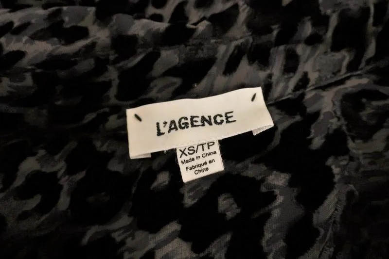 L'Agence Blouse Nina Dark Brown Leopard Velvet Burnout Top Size Extra Small