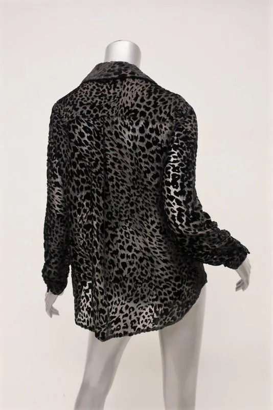 L'Agence Blouse Nina Dark Brown Leopard Velvet Burnout Top Size Extra Small