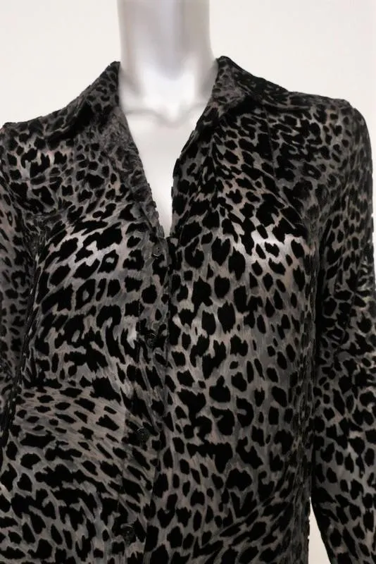 L'Agence Blouse Nina Dark Brown Leopard Velvet Burnout Top Size Extra Small