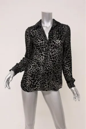 L'Agence Blouse Nina Dark Brown Leopard Velvet Burnout Top Size Extra Small