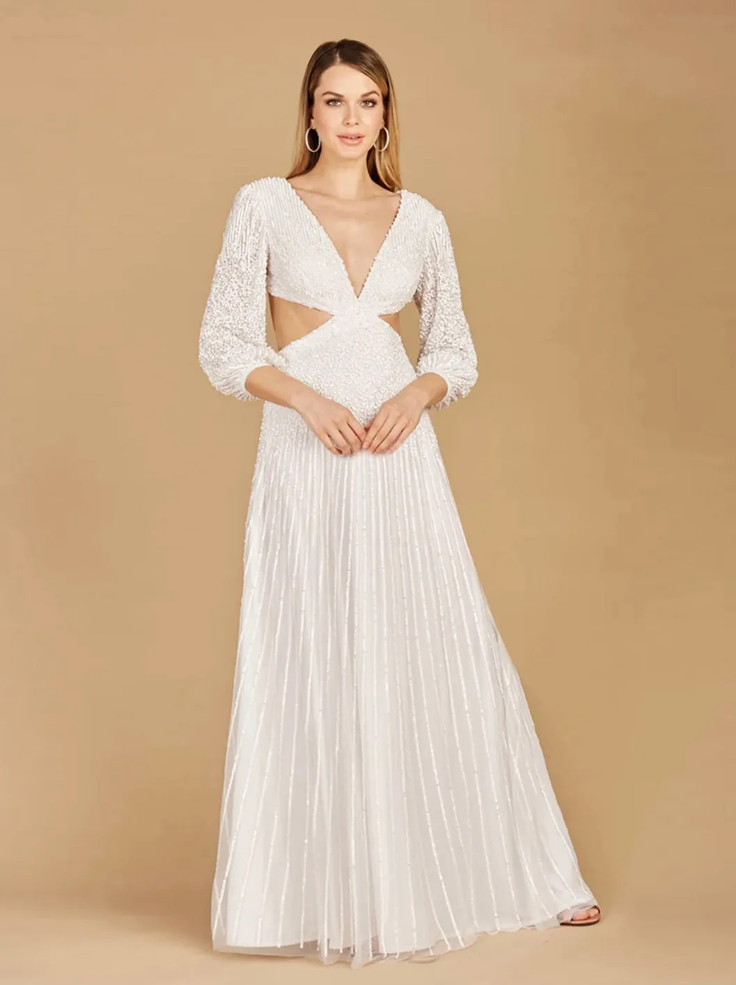 Lara Ivory Flora Beaded Long Sleeve Wedding Gown 51090