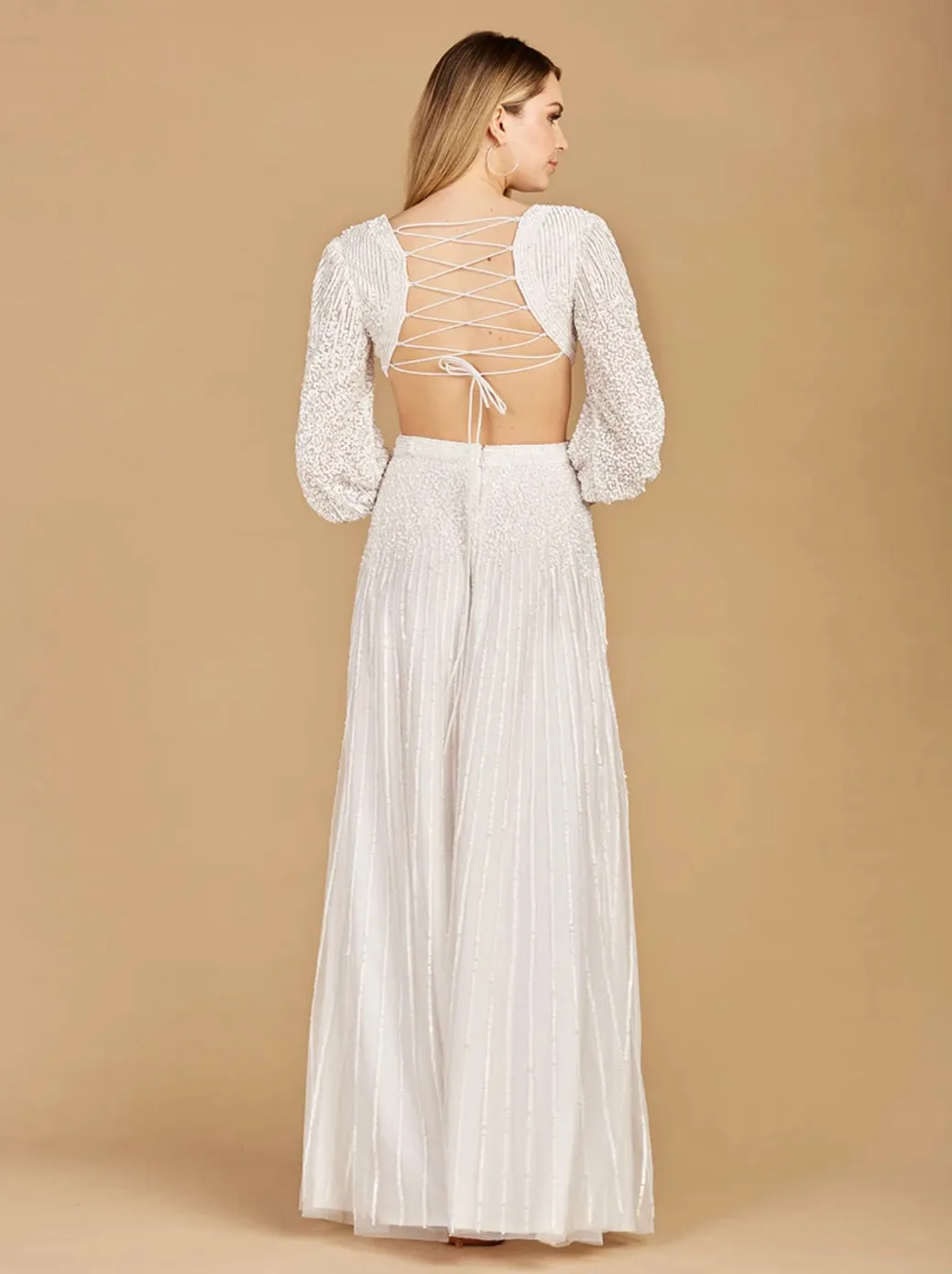 Lara Ivory Flora Beaded Long Sleeve Wedding Gown 51090