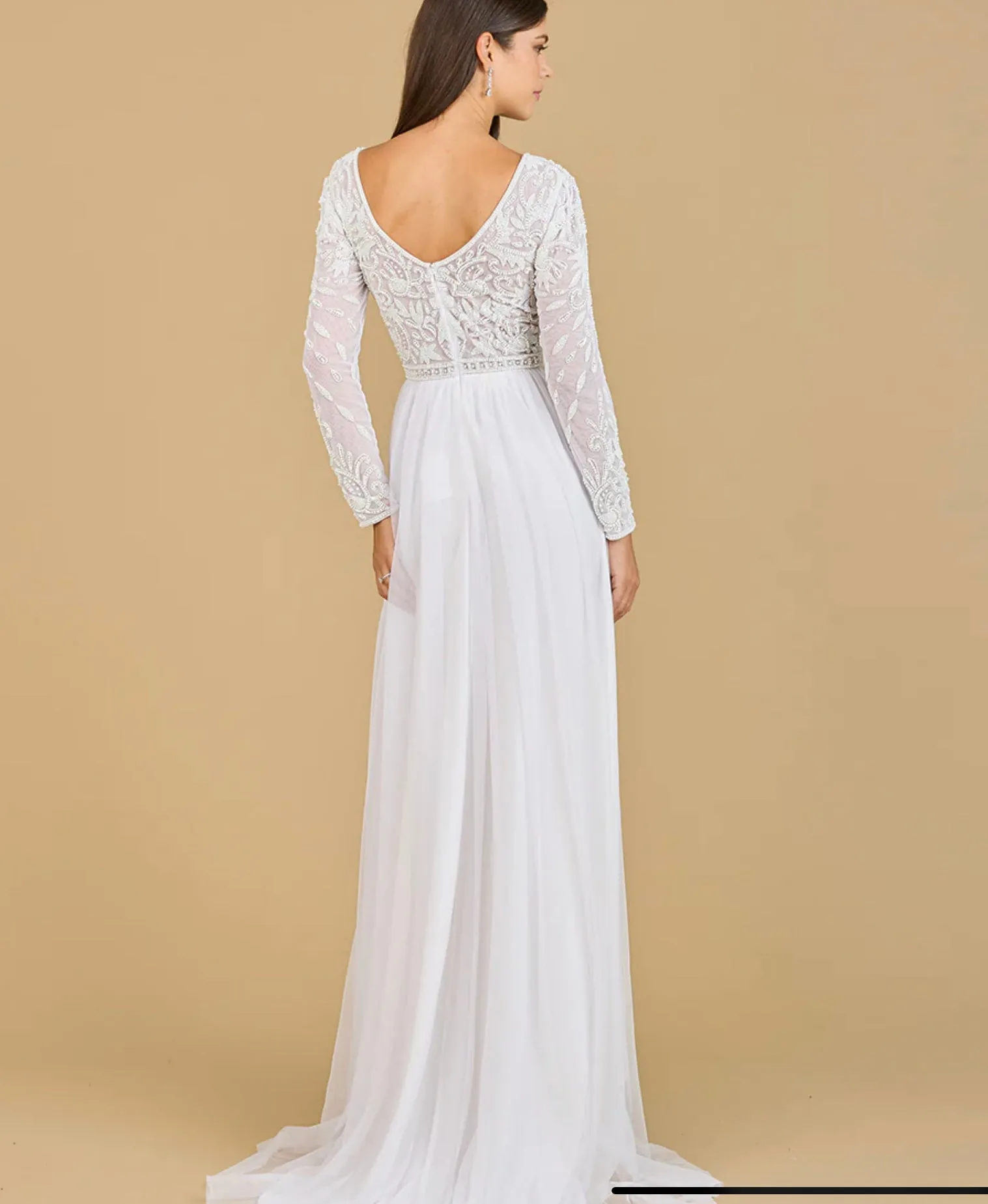Lara Ivory Long Sleeve Bridal Gown with Flowy Skirt 51067