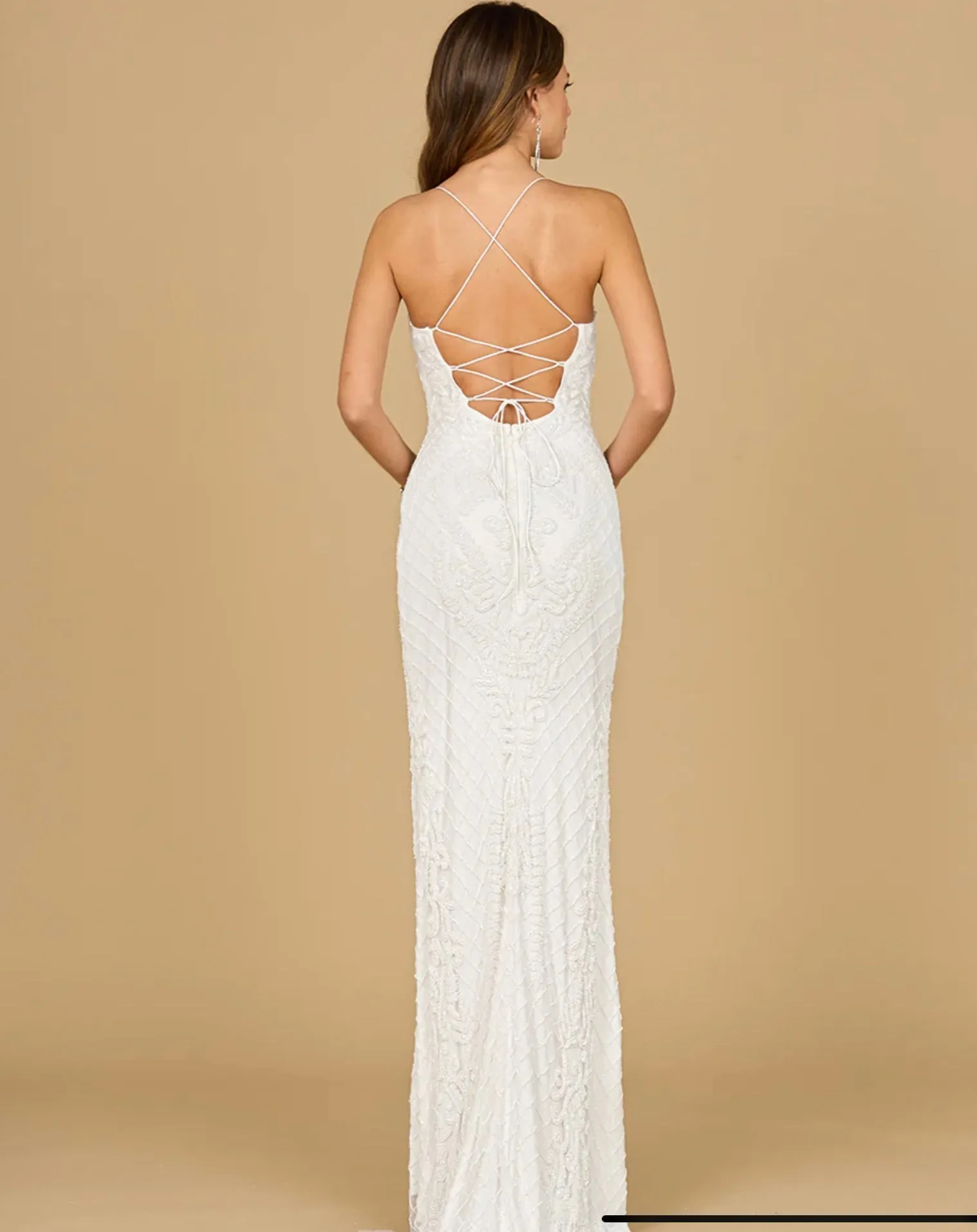 Lara Ivory Scoop Neck Open Back Beaded Bridal Gown 51113