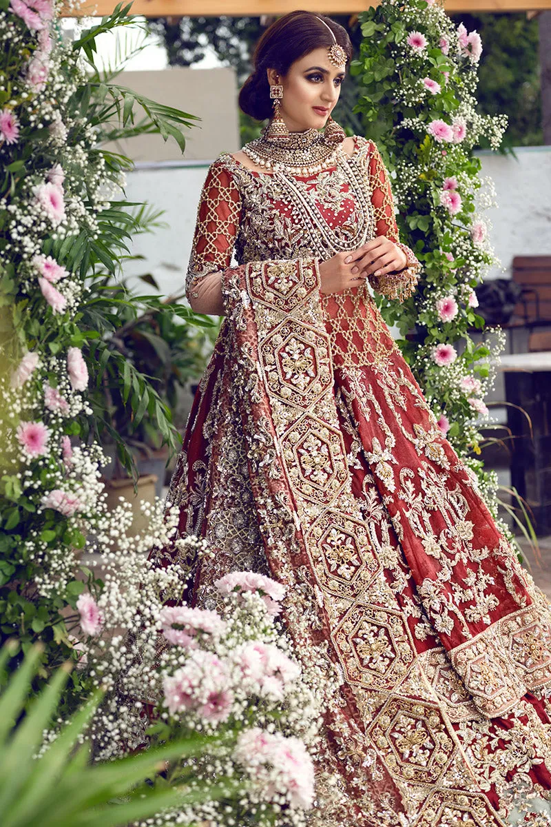 Latest beautiful Indian designer wedding dress in wine red color # B3458