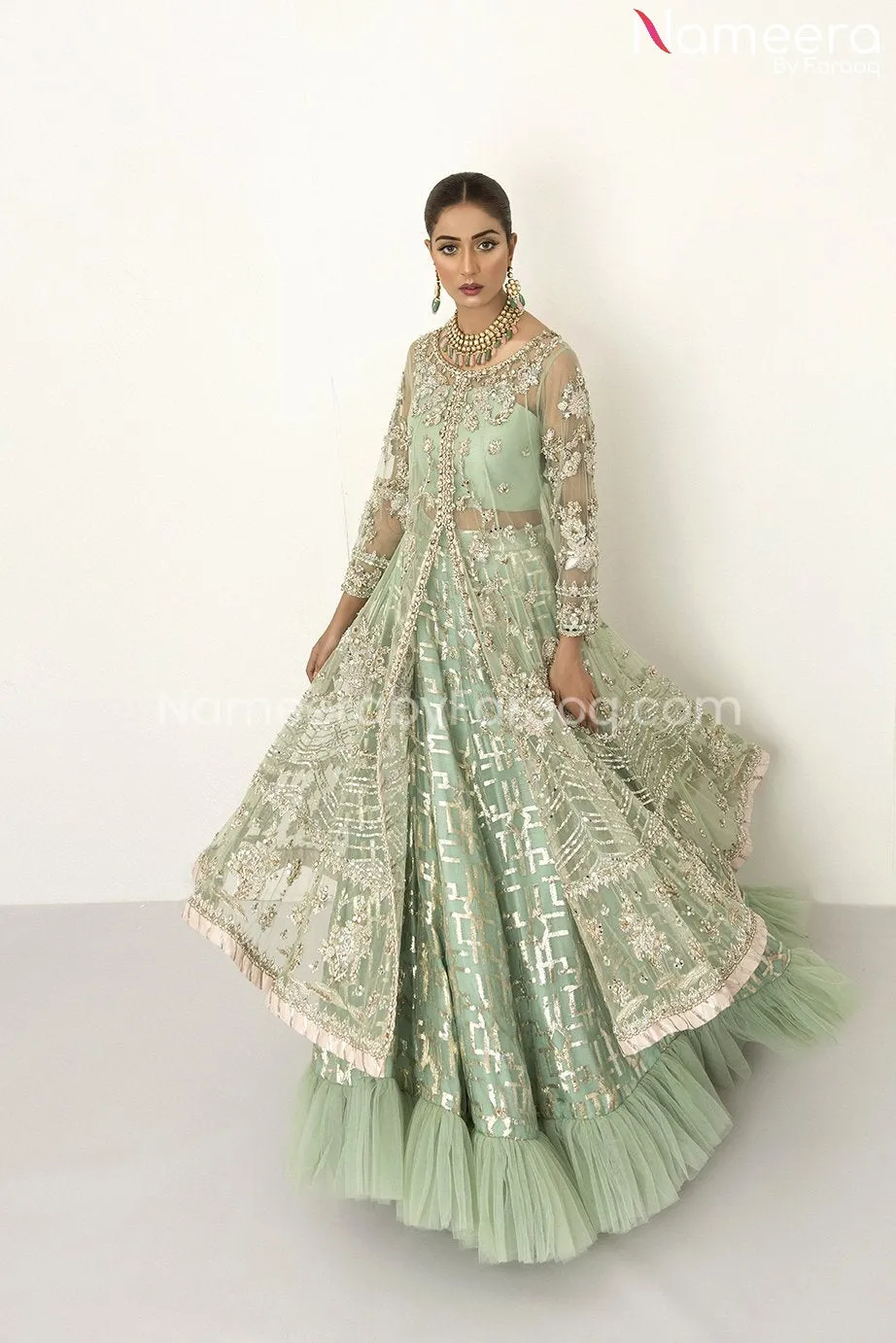 Latest Bridal Lehenga Pakistani in Aqua Color #BS95