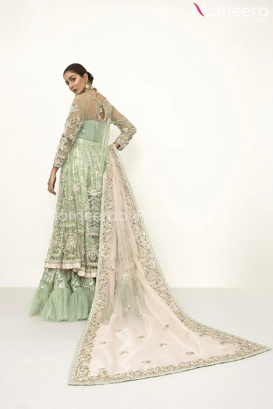 Latest Bridal Lehenga Pakistani in Aqua Color #BS95