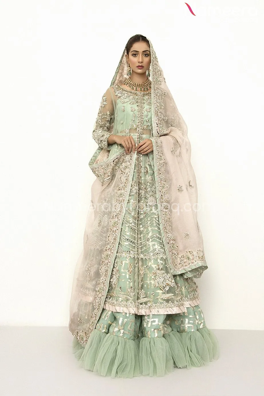 Latest Bridal Lehenga Pakistani in Aqua Color #BS95