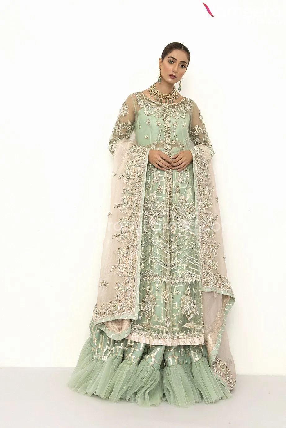 Latest Bridal Lehenga Pakistani in Aqua Color #BS95