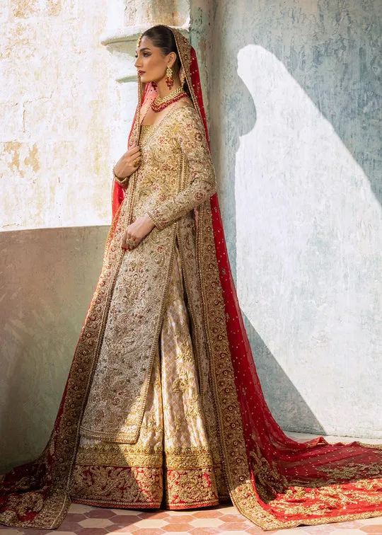 Latest Pakistani Bridal Dress in Front Open Wedding Gown Lehenga and Red Dupatta Style