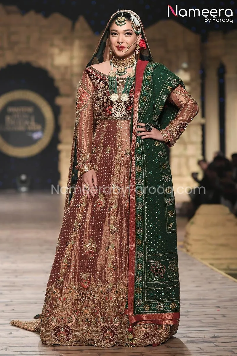 Latest Pakistani Bridal Gown with Long Train #BS123